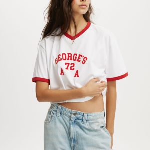 V Neck Boxy Crop Graphic Tee