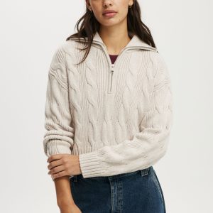Cotton Cable Half Zip Pullover