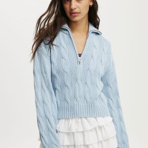 Cotton Cable Half Zip Pullover