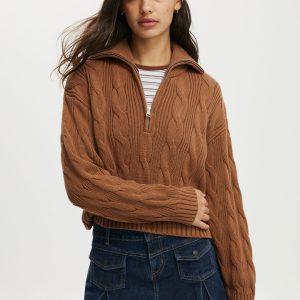 Cotton Cable Half Zip Pullover