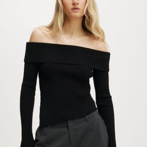 Asym Rib Off Shoulder Knit