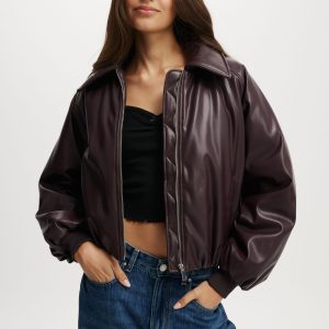 Faux Leather Puff Bomber