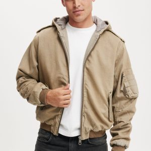 Denim Hooded Bomber Jacket