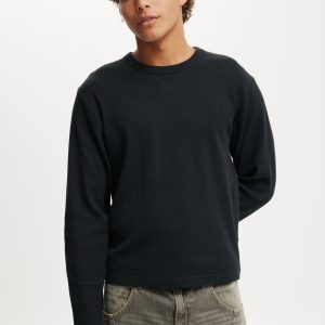 Cropped Fit Textured Long Sleeve