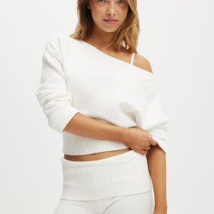 Off The Shoulder Fluffy Knit Jumper
